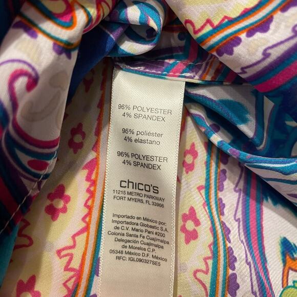 Chico’s Size 1 (M) Patchwork Paisley Blouse | Boho Cold Shoulder Resort Wear - Picture 5 of 6